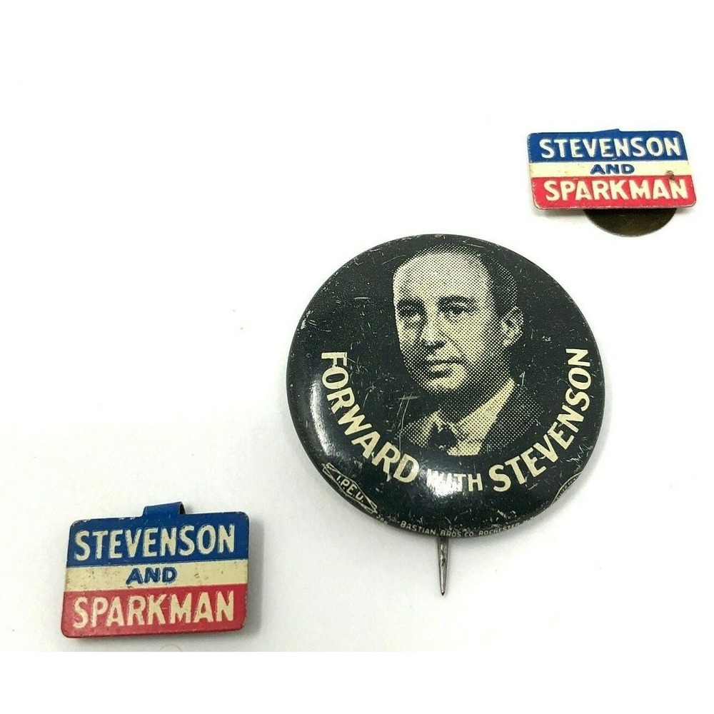 Stevenson 1952 Presidential Button and 2 Stevenson Sparks Tabs